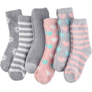 Plush Slipper Socks Women Colorful Warm Fuzzy Crew Socks Cozy Soft Pink Grey